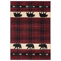 Manmade Cottage Tartan Bear Burgundy Area Rectangle Rug, 2 ft. 7 in. x 4 ft. 2 in. MA2625684